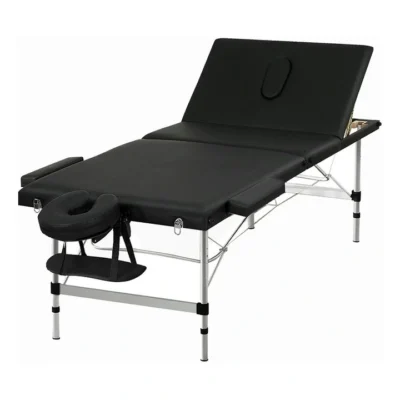 75cm Extra Plush Black Massage Table with Wood Legs + Deluxe Carry Bag