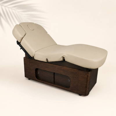 Solid Spa Electric Table in cream with adjustable backrest and storage base