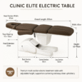 Clinic Elite Electric Table dimensions showing 205cm length and 62–90cm height