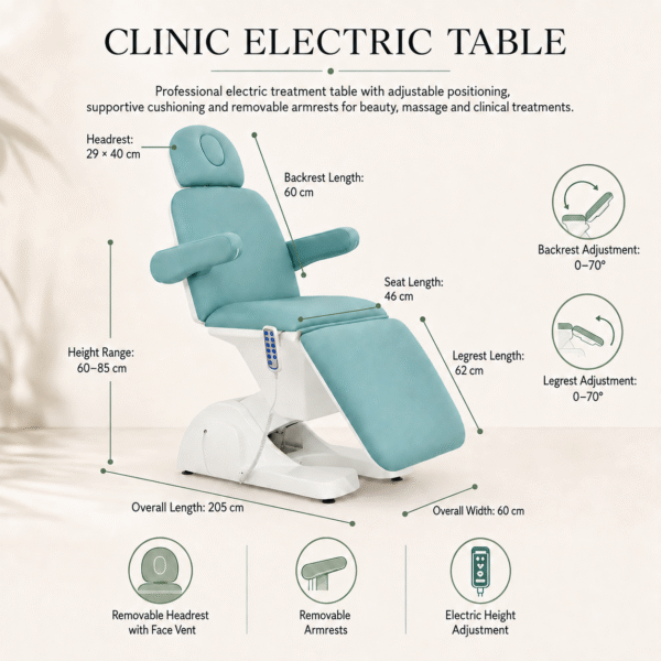 Clinic Electric Table dimensions and adjustable features