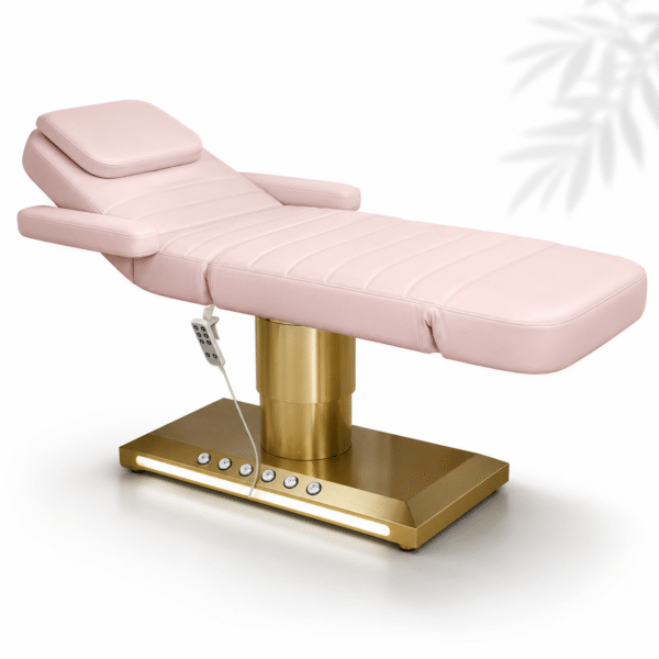 Blush Gold Treatment Table with electric pedestal lift