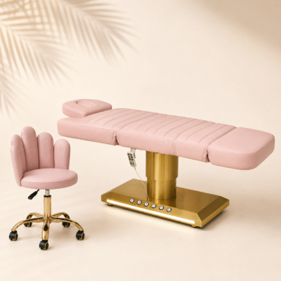Pink Glam Spa Electric Table with matching flower-back stool