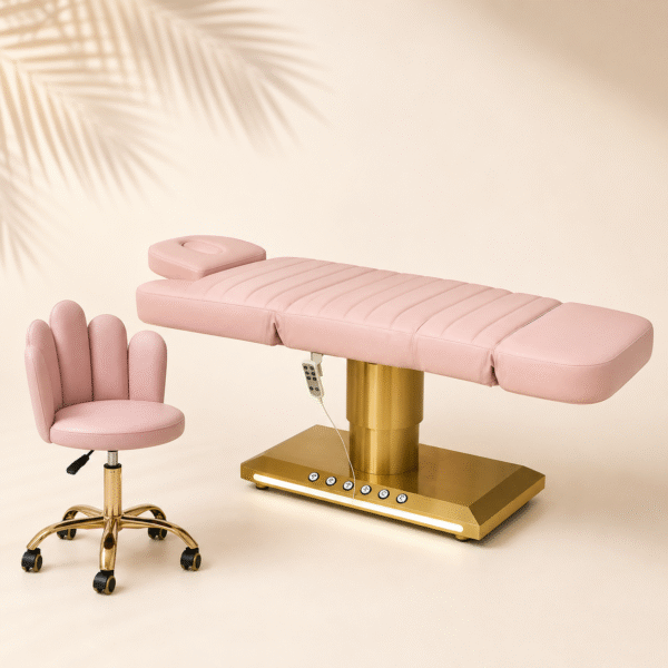 Pink Glam Spa Electric Table with matching flower-back stool