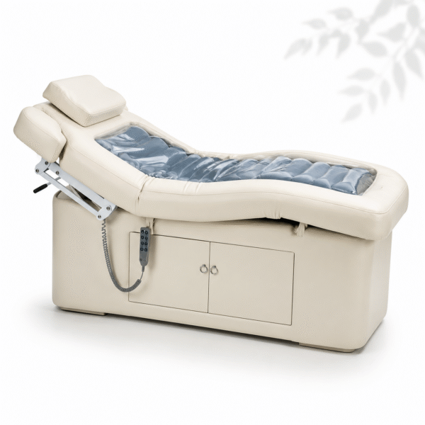 Heated Water Therapy Bed with electric lift and storage cabinet