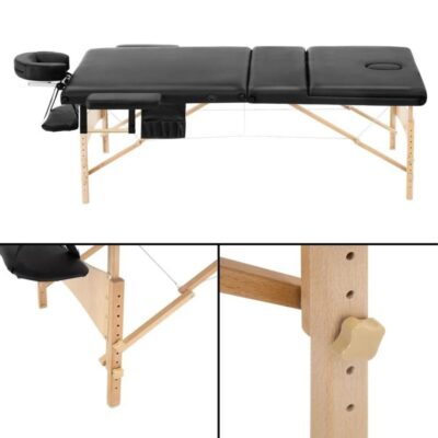 70cm Black Extra Plus 3 Fold Massage Table with Wood Legs + Deluxe Carry Bag