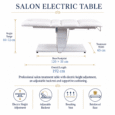 Salon Electric Table dimensions showing length width height and base size