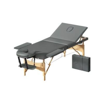 75cm Grey Massage Table with Wood Legs + Deluxe Carry Bag