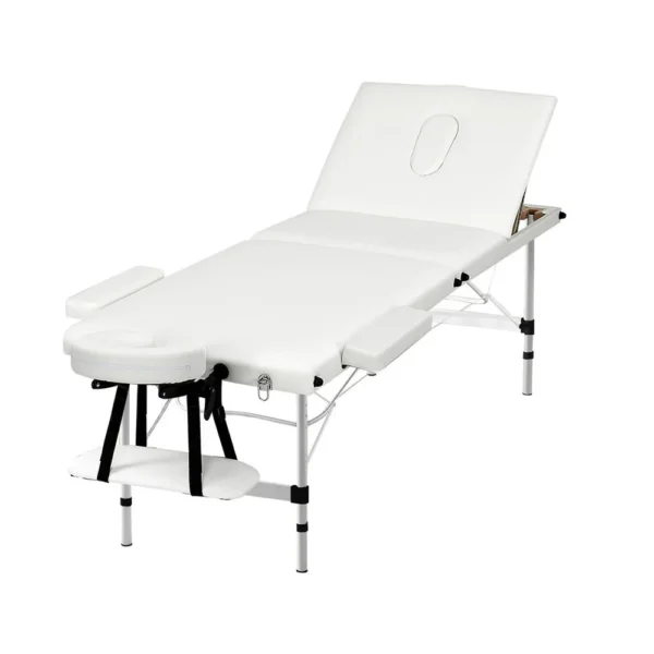 75cm White Aluminium Massage Table with adjustable 3-section backrest