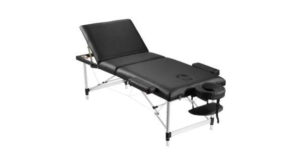 80cm Black Aluminium Massage Table with 6cm plush padding and adjustable backrest