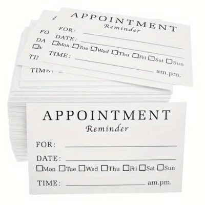 Appointment Reminder Cards - Black & White Design - 100 pcs