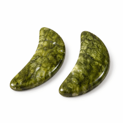 Pair of 13cm Moon Jade Stone Massage Tools on white background