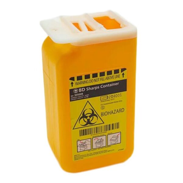 0.87 Litre Sharps Container BD yellow biohazard container for safe needle syringe and lancet disposal