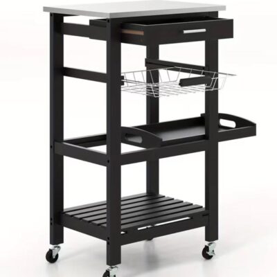 Black Beauty Cart multi purpose salon trolley with drawer shelves basket and wheels