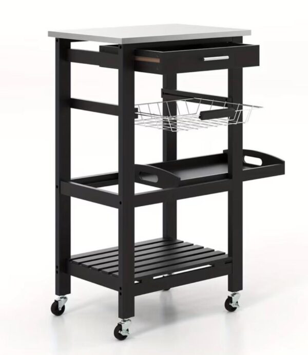 Black Beauty Cart multi purpose salon trolley with drawer shelves basket and wheels