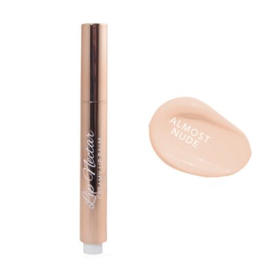 Lip Nectar Almost Nude creamy lip balm in rose gold tube with almost nude shade swatch