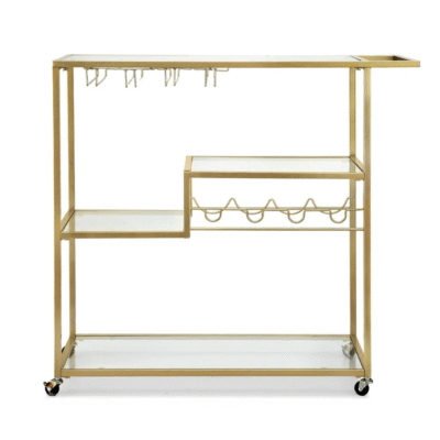 3 Tier Glass Beauty Trolley with gold frame and glass shelves