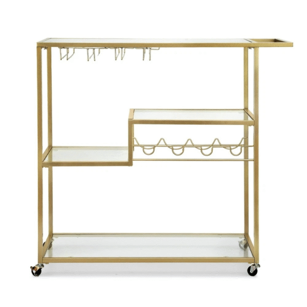 3 Tier Glass Beauty Trolley with gold frame and glass shelves