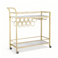 Gold Salon Display Trolley with marble shelves and rolling wheels
