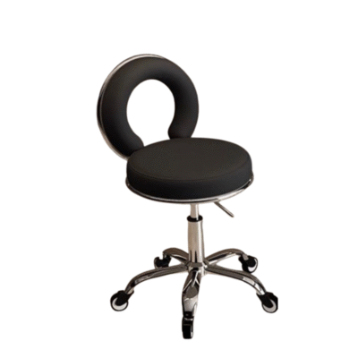 Luna Salon Stool Black with backrest and chrome foot ring