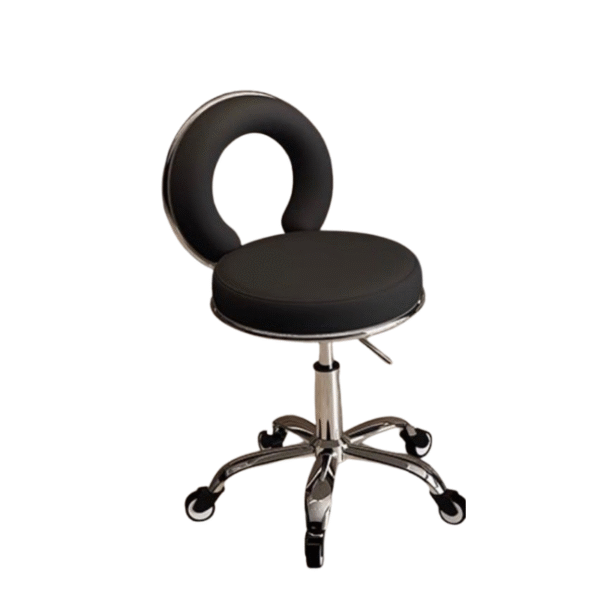 Luna Salon Stool Black with backrest and chrome foot ring