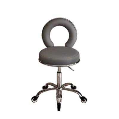 Luna Salon Stool Charcoal with backrest and chrome foot ring