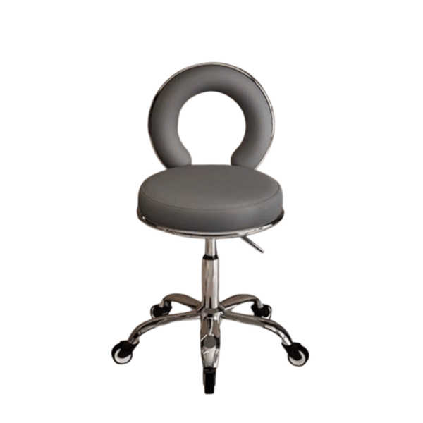 Luna Salon Stool Charcoal with backrest and chrome foot ring