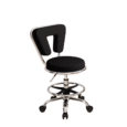 Beauty Stool With Backrest Black adjustable salon stool with chrome foot ring