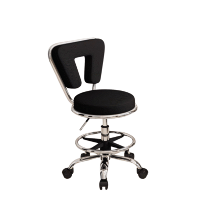 Beauty Stool With Backrest Black adjustable salon stool with chrome foot ring
