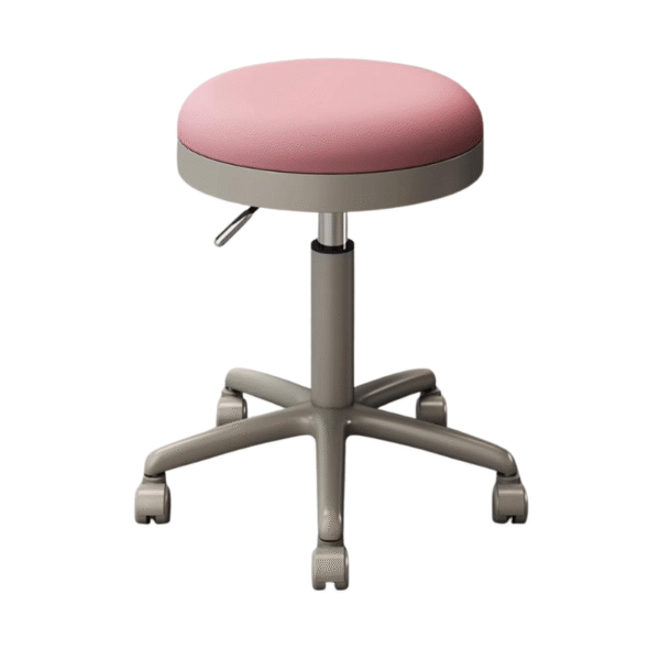 Matte Chrome Beauty Stool Pink adjustable salon stool with wheels