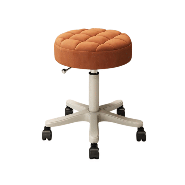 Quilted Beauty Stool Burnt Orange round adjustable salon stool with wheels