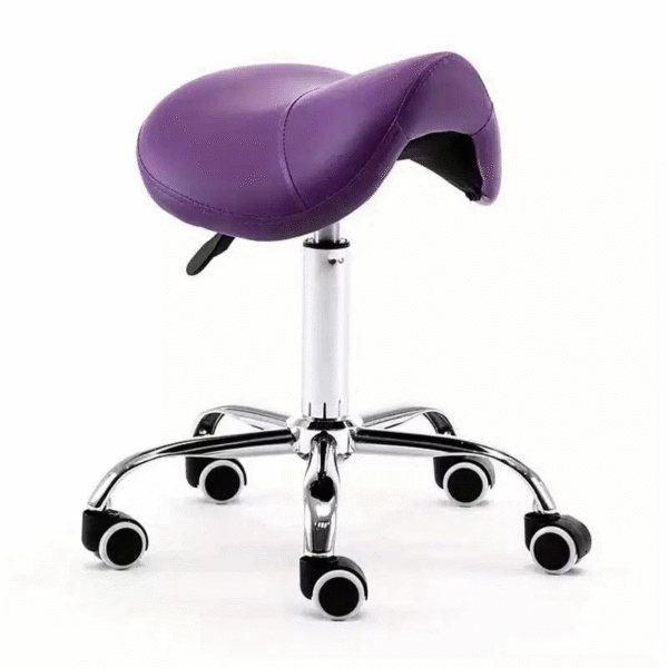 Saddle Stool Purple adjustable salon stool with wheels