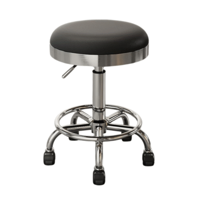 Shiny Chrome Beauty Stool Black adjustable salon stool with wheels