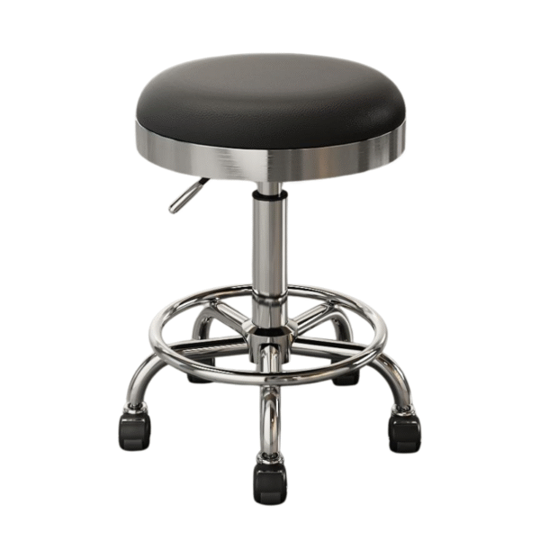 Shiny Chrome Beauty Stool Black adjustable salon stool with wheels