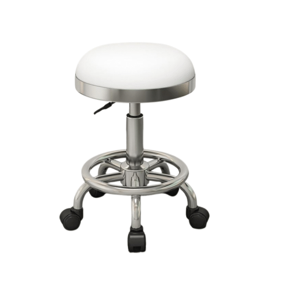 Shiny Chrome Beauty Stool White adjustable salon stool with wheels