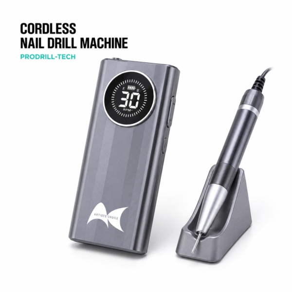 PRODRILL-TECH Nail Drill by Artist’s Choice with 30,000 RPM, brushless motor, 3000mAh battery, digital display and adjustable speed.