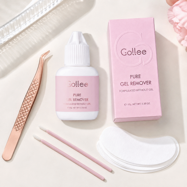 Gollee Pure Gel Remover displayed on a premium pink salon plinth