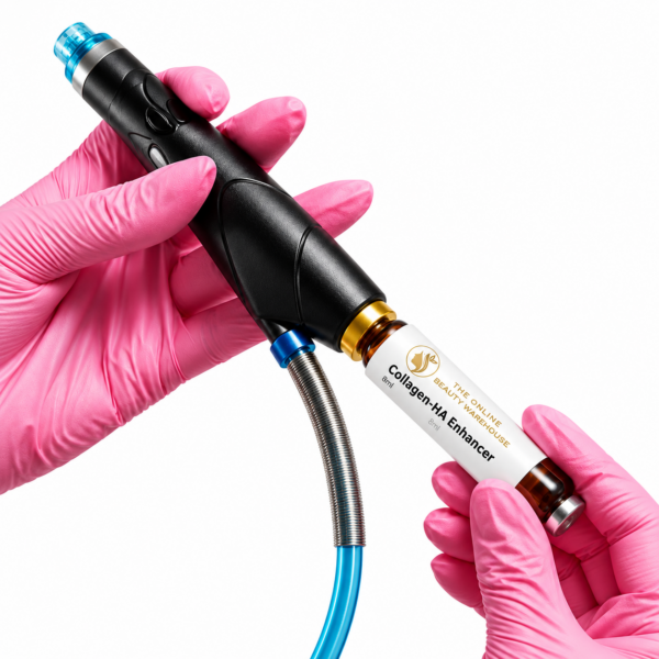 Booster Handle held with a skincare serum vial during facial treatment preparation