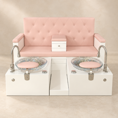 Double Pedicure Chair in pink and white with twin basins