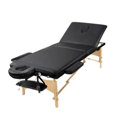 70cm Black Massage Table with Wood Legs + Deluxe Carry Bag