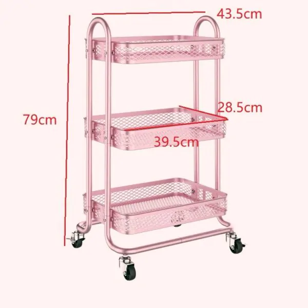 Pink 3 Tier Salon Trolley - Image 2