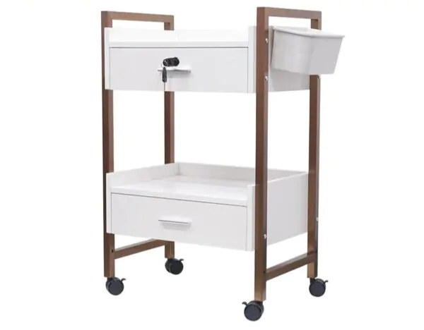 Gold and White Lockable 2 Draw Trolley