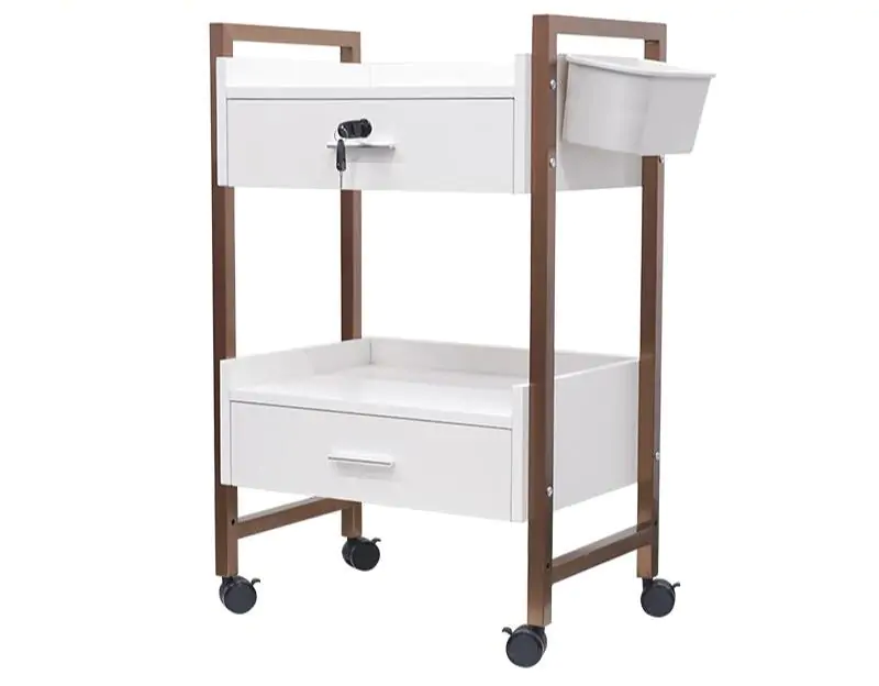 Gold and White Lockable 2 Draw Trolley
