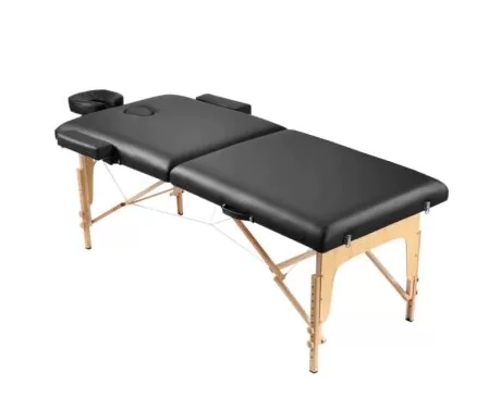 80CM EXTRA PLUSH BLACK MASSAGE TABLE WITH WOOD LEGS + DELUXE CARRY BAG
