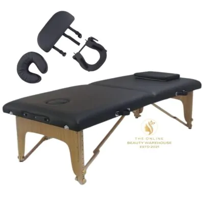 80cm Extra Plush Black Massage Table With Wood Legs + Deluxe Carry Bag