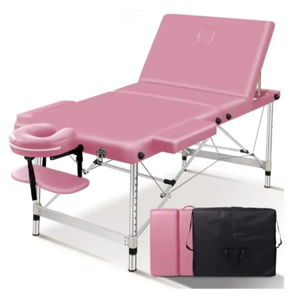 85cm Pink Aluminium Massage Table with 6cm plush padding and adjustable backrest