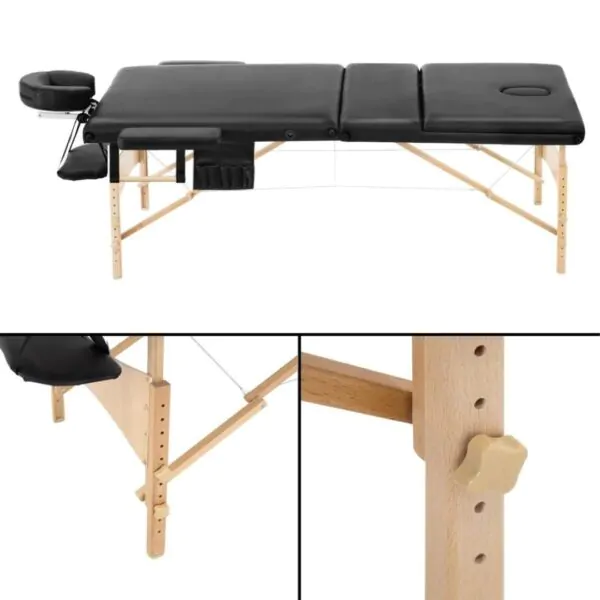 Professional 70cm wide black timber massage table with wooden legs