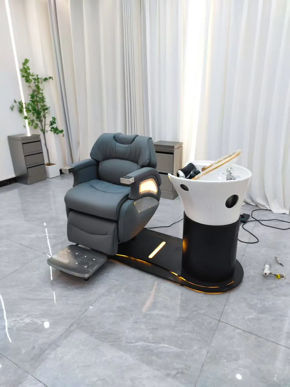 Zen Plush Japanese Head Spa / Hairdressing Basin – Plumbed - Grey - Image 4