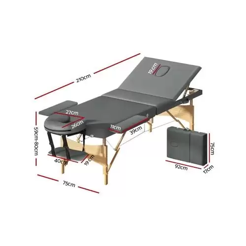 75cm Grey Massage Table with Wood Legs + Deluxe Carry Bag - Image 3
