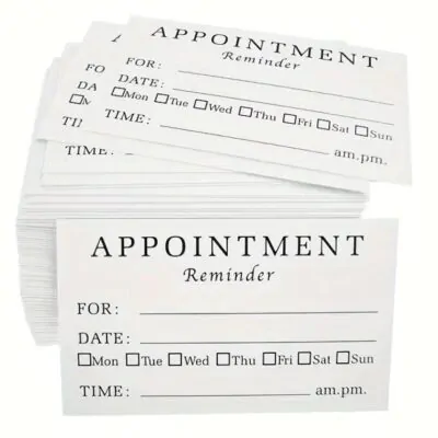 Appointment Reminder Cards - Black & White Design - 100 pcs