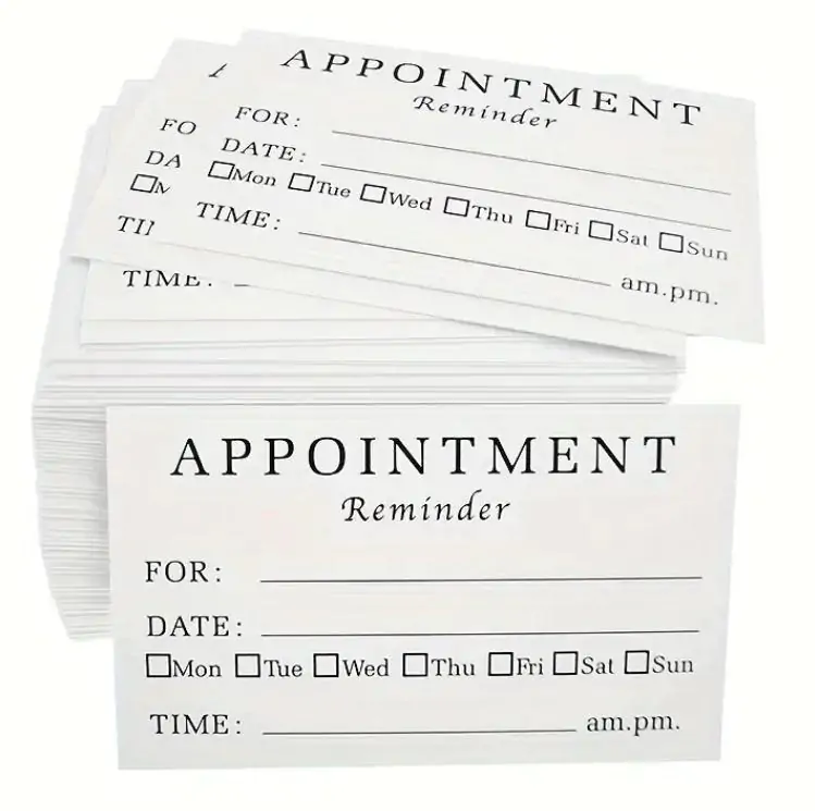 Appointment Reminder Cards - Black & White Design - 100 pcs